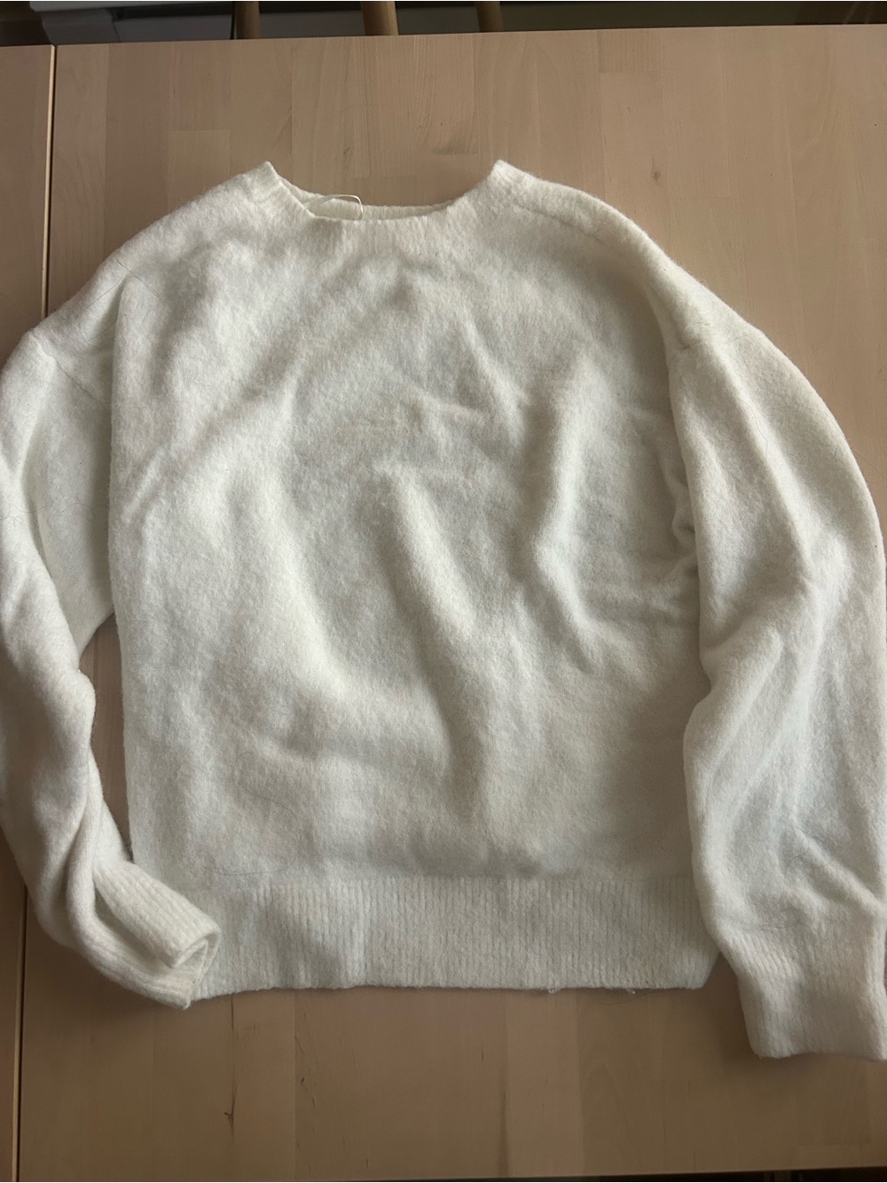 H&M Cream Fuzzy Knit Balloon Sleeve Sweater Small
